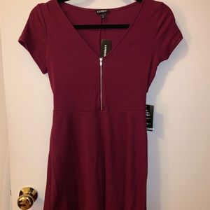 Maroon Fit and Flare Cotton Dress
